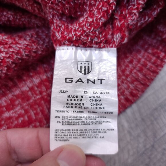 Gant Manor Mens Cord Fitted Crew Sweater Size XL Red Heathered Knit Pullover - Picture 6 of 6